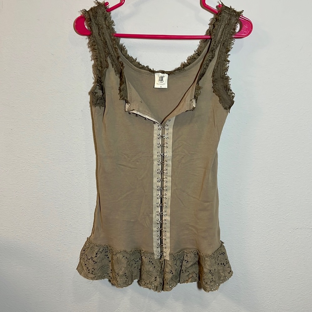 Spool Army Green Corset Floral Lace Sleeveless Blouse Tank Top Small